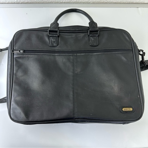 SATCHI genuine black leather messenger bag unisex academia - Picture 14 of 16